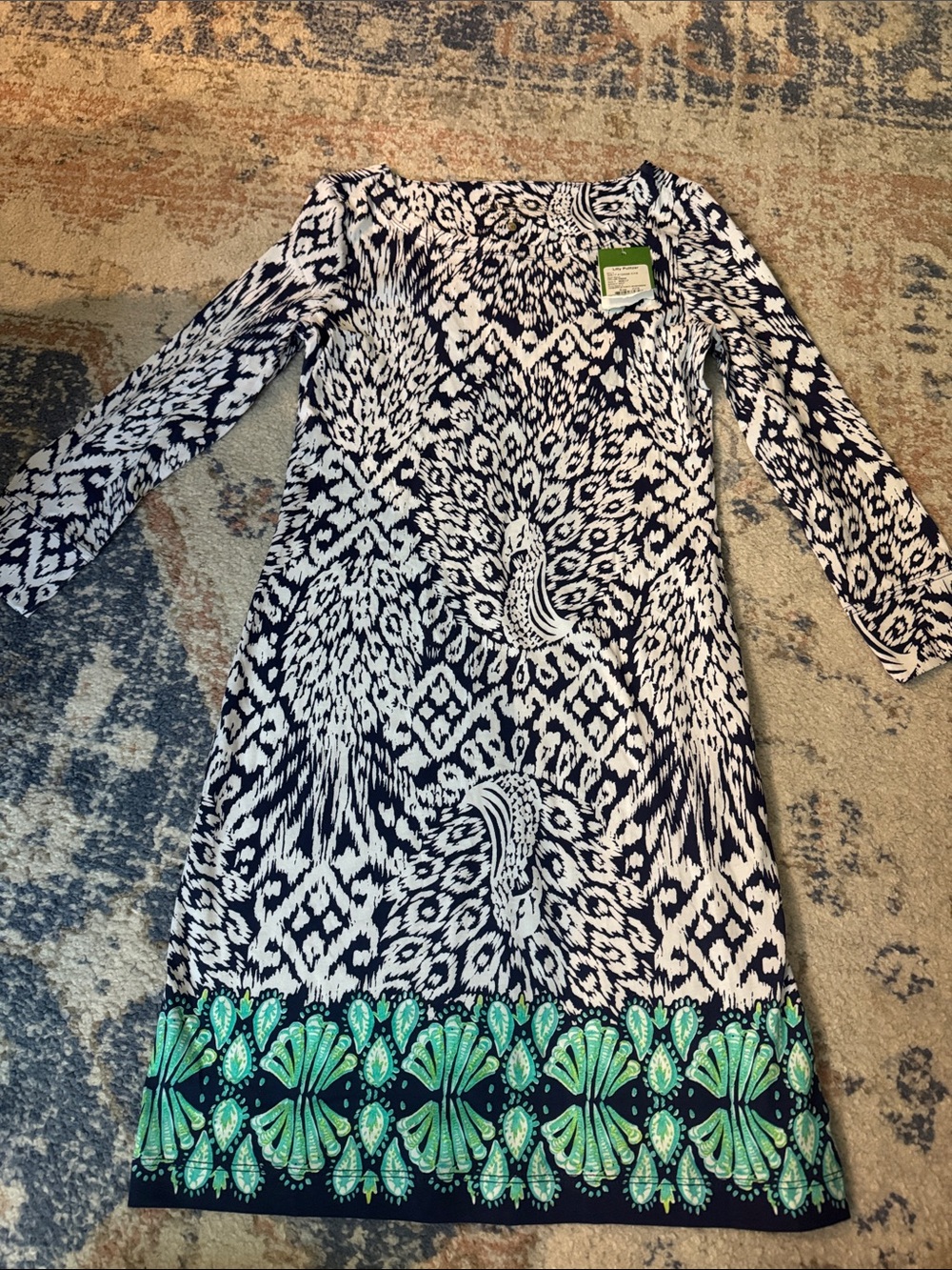 Lilly Pulitzer Navy, White & Green Printed Long Sleeve Dress